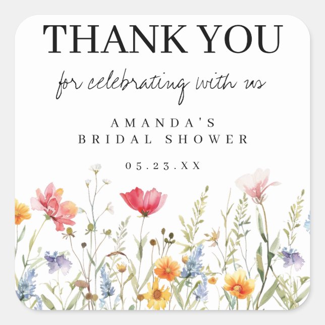 Wildflower Bridal Shower Thank You Square Sticker (Front)