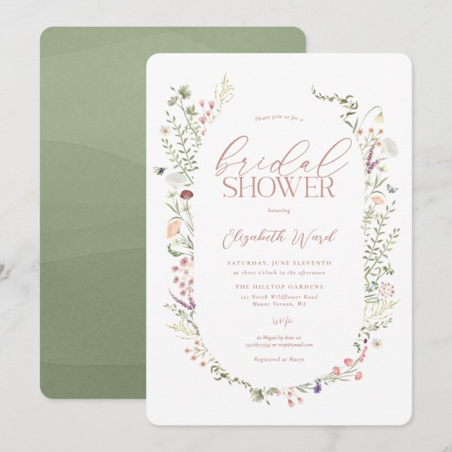 Wildflower Bridal shower Watercolor Floral Shower Invitation (Front/Back)