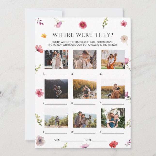 Wildflower Bridal Shower Where Were They Game Card (Front)