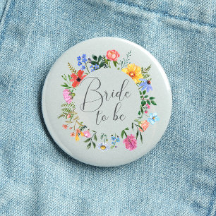 Wildflower Bride to Be Script Wedding  3 Cm Round Badge