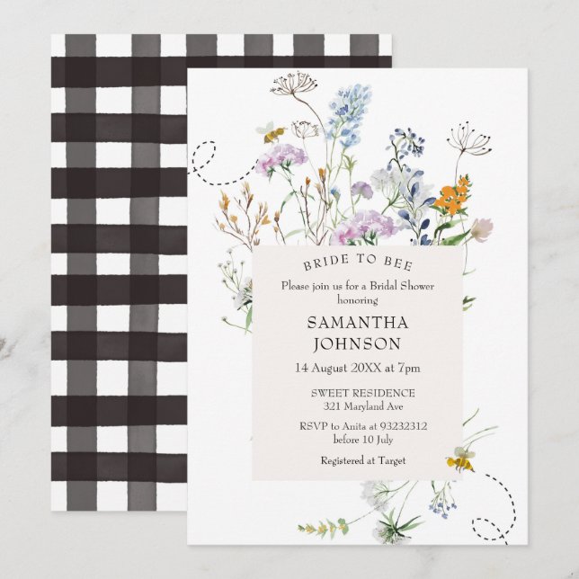Wildflower Bride to Bee Bridal Shower  Invitation (Front/Back)