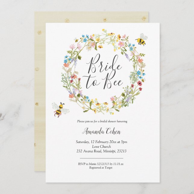 Wildflower bride to bee bridal shower invitation (Front/Back)
