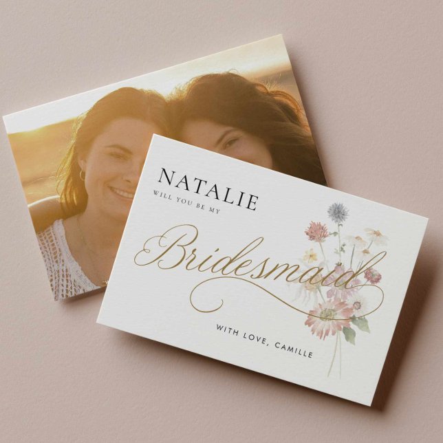 Wildflower Bridesmaid Proposal Card (Wildflower Bridesmaid photo proposal card)