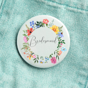 Wildflower Bridesmaid Script Wedding 3 Cm Round Badge