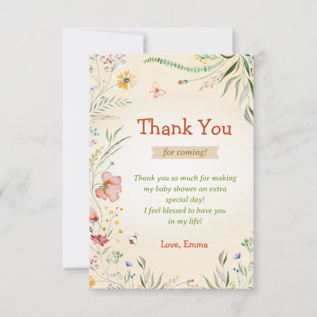 Wildflower Bright Happy Baby Shower Sprinkle Guest Thank You Card (Front)