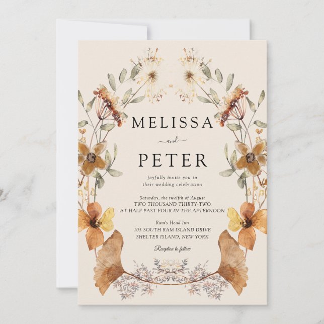 Wildflower Brown Wedding Invitation (Front)