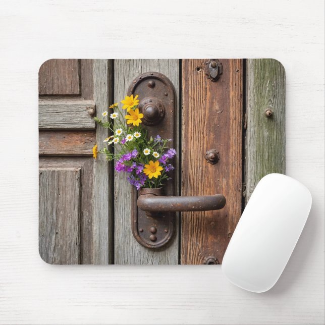Wildflower Bunch On Rusty Door Handle Mouse Mat (With Mouse)