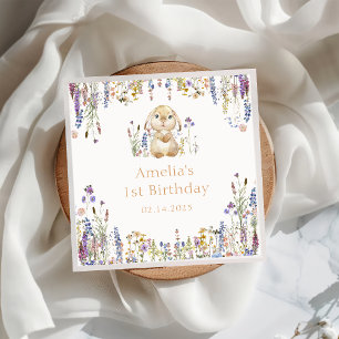 Wildflower Bunny Birthday Paper Napkin