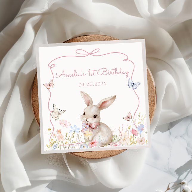 Wildflower Bunny Birthday Paper Napkin (Creator Uploaded)