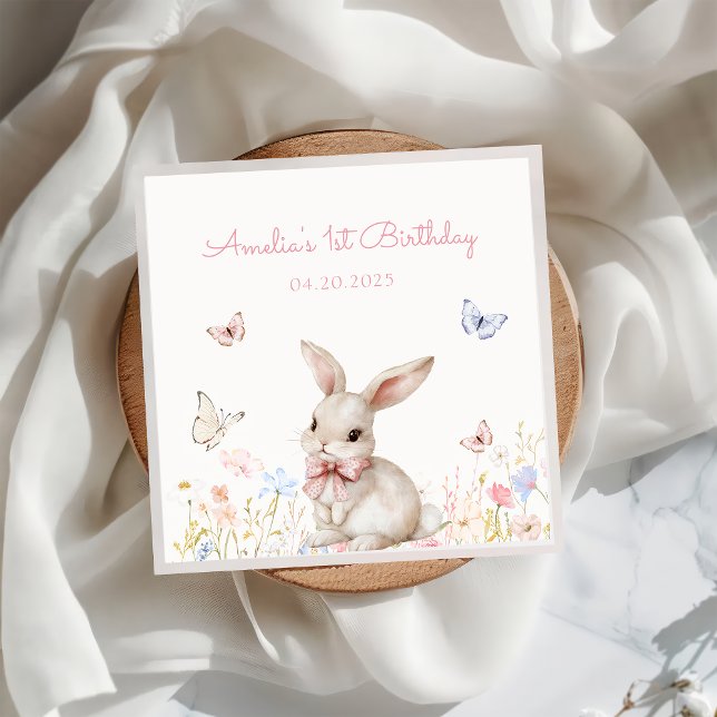 Wildflower Bunny Birthday Paper Napkin (Creator Uploaded)
