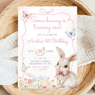 Wildflower Bunny Pink Girl Birthday Invitation