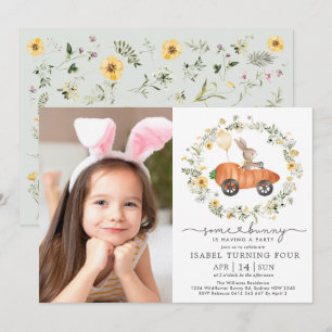 Wildflower Bunny Rabbit Easter Birthday Photo Invitation