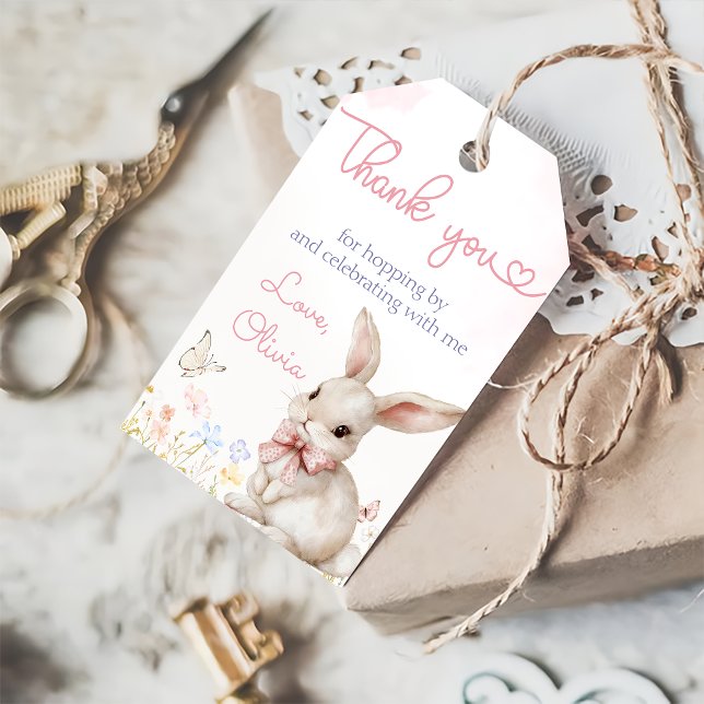 Wildflower Bunny Rabbit Pink Birthday Gift Tag (Creator Uploaded)