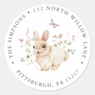Wildflower Bunny Rabbit Return Address Classic Round Sticker
