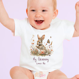 Wildflower Bunny with Personalise Grandmother Name Baby T-Shirt