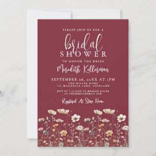 Wildflower Burgundy Bridal Shower Invitation