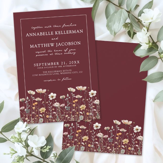 Wildflower Burgundy Floral Wedding Invitation (Wildflower Burgundy Floral Wedding Invitation)