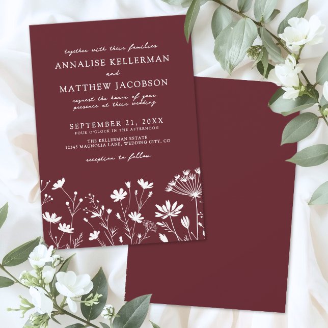 Wildflower Burgundy Wedding Invitation (Wildflower Burgundy Wedding Invitation)