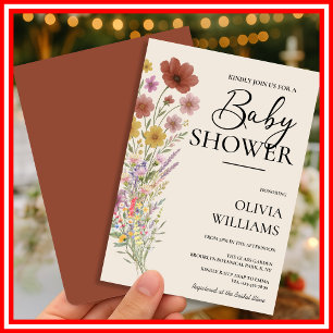 Wildflower Burnt Orange Boho Baby Shower Invitation