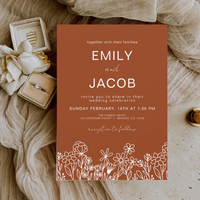 Wildflower Burnt Orange Botanical Wedding Invitation (Creator Uploaded)