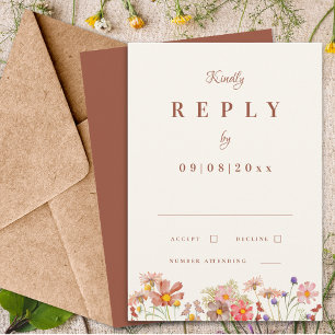 Wildflower Burnt Orange Fall Wedding Reply RSVP Card