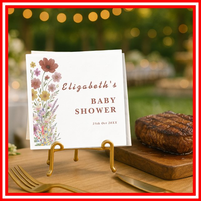 Wildflower Burnt Orange Floral Boho Baby Shower  Napkin (Creator Uploaded)
