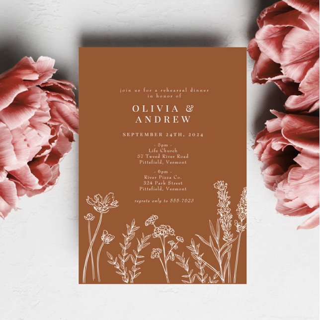Wildflower Burnt Orange Rehearsal Dinner Invitation (Creator Uploaded)