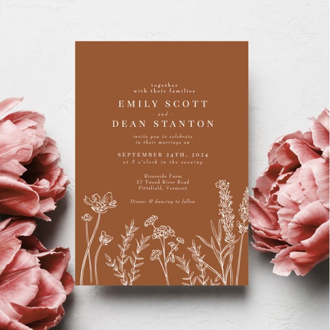 Wildflower Burnt Orange Wedding Invitation (Creator Uploaded)