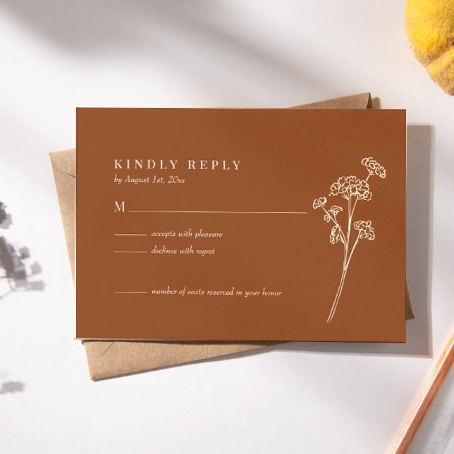 Wildflower Burnt Orange Wedding RSVP Card (Creator Uploaded)
