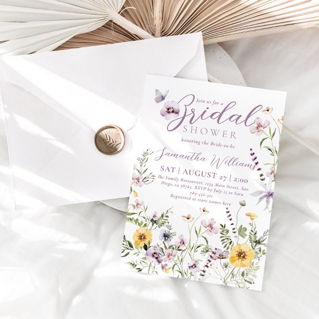 Wildflower Butterflay Purple Floral Bridal Shower Invitation (Creator Uploaded)