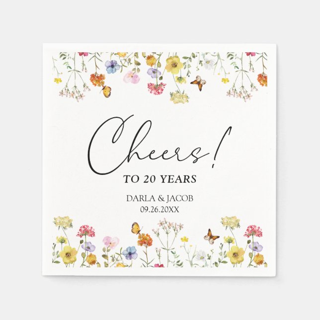 Wildflower Butterflies Boho Anniversary Cheers Napkin (Front)