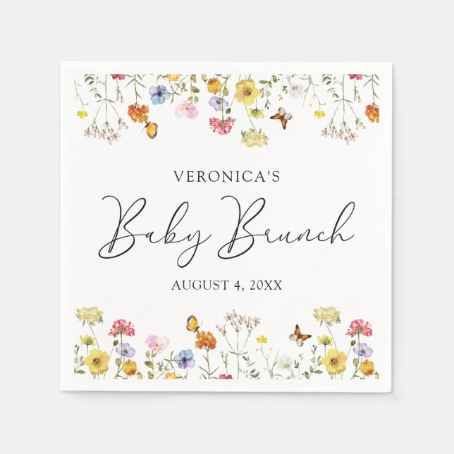 Wildflower Butterflies Boho Baby Shower Brunch Napkin (Front)