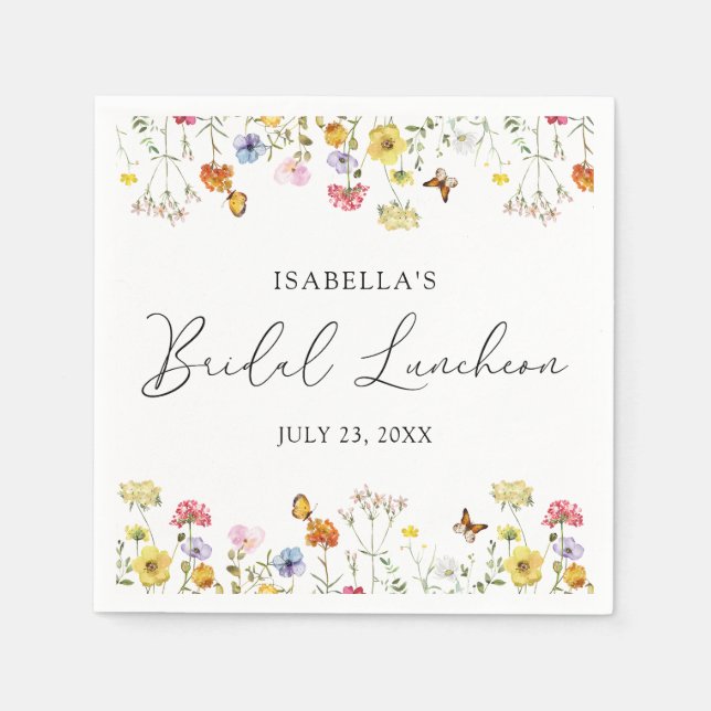 Wildflower Butterflies Boho Bridal Shower Luncheon Napkin (Front)