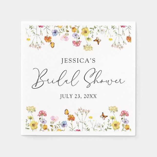 Wildflower Butterflies Boho Bridal Shower Napkin (Front)