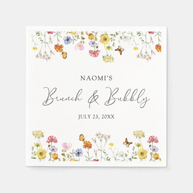 Wildflower Butterflies Boho Brunch & Bubbly Shower Napkin (Front)