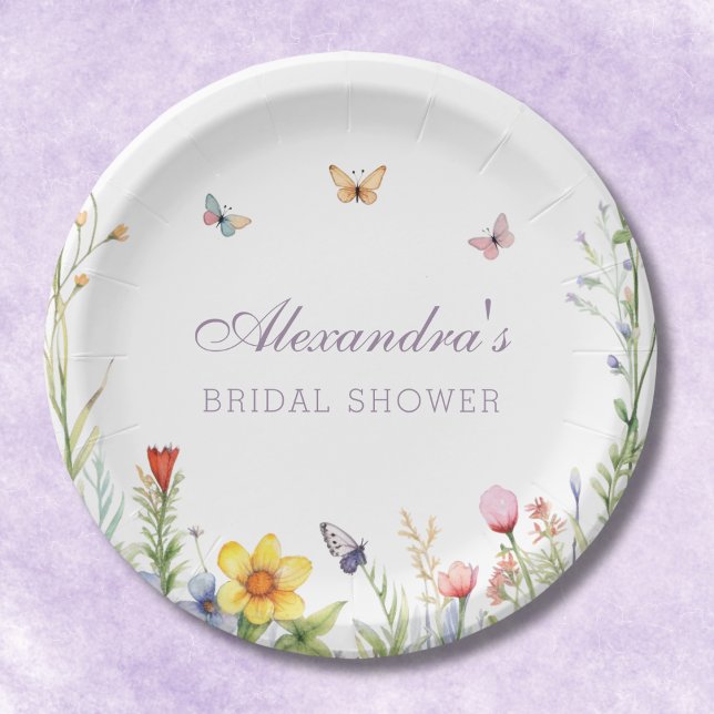 Wildflower Butterflies Boho Floral Bridal Shower Paper Plate (Creator Uploaded)