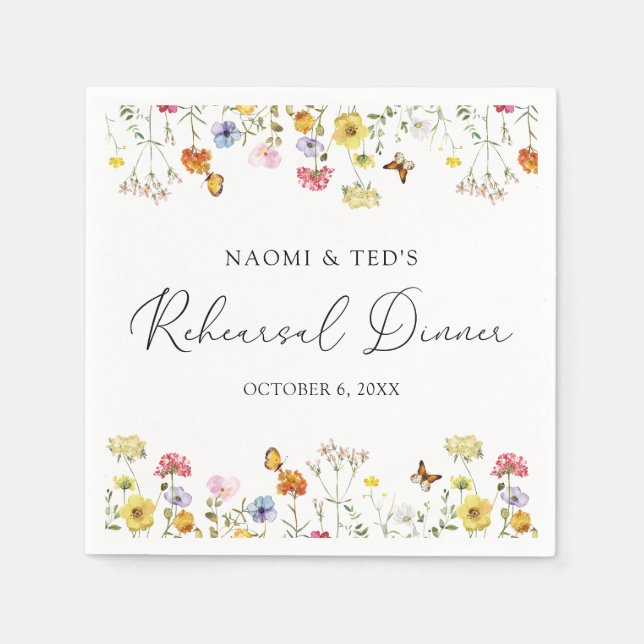 Wildflower Butterflies Boho Rehearsal Dinner Napkin (Front)