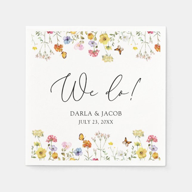 Wildflower Butterflies Boho We Do Wedding Napkin (Front)