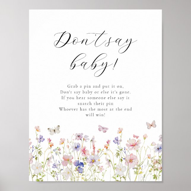 Wildflower Butterflies Don't Say Baby Game Sign (Front)
