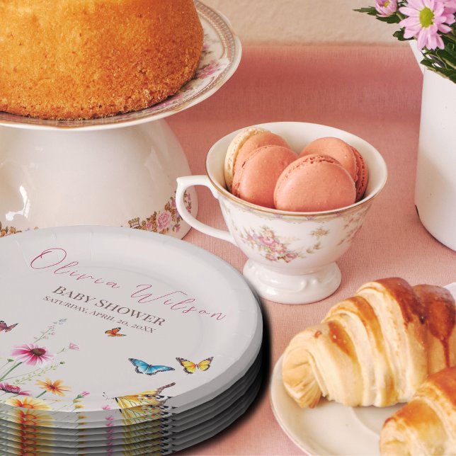 Wildflower Butterfly Baby in Bloom Baby Shower  Paper Plate (Creator Uploaded)