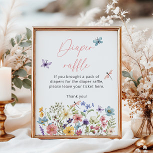 Wildflower Butterfly Baby Shower Diaper raffle Poster