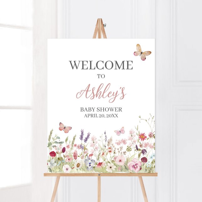 Wildflower Butterfly Baby Shower Welcome Poster (Boho Butterflies Baby Shower Welcome Sign)