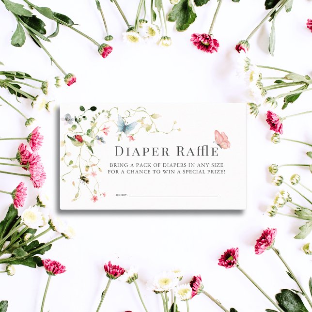 Wildflower Butterfly Bee Baby Diaper Raffle Ticket Enclosure Card (Creator Uploaded)