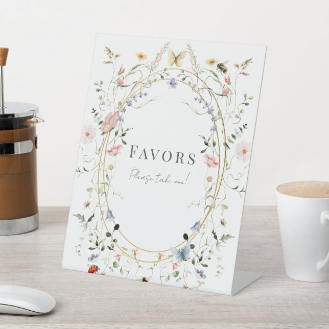 Wildflower Butterfly Bee Baby Shower Favours Pedestal Sign (In SItu)