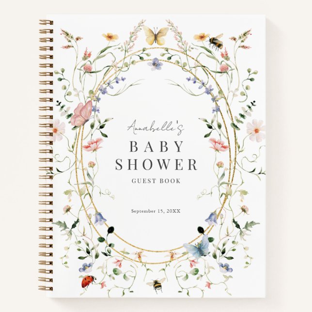 Wildflower Butterfly Bee Baby Shower Guest Book (Front)