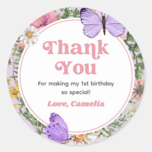 Wildflower Butterfly Birthday Thank You Classic Round Sticker