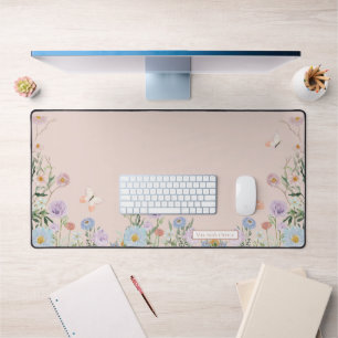 Wildflower Butterfly Blush Pink Floral Watercolor Desk Mat