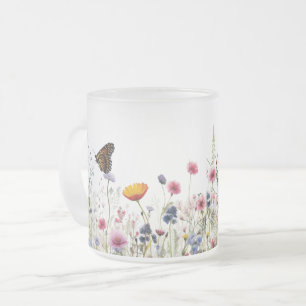 Wildflower Butterfly Botanical Garden Floral Patte Frosted Glass Coffee Mug