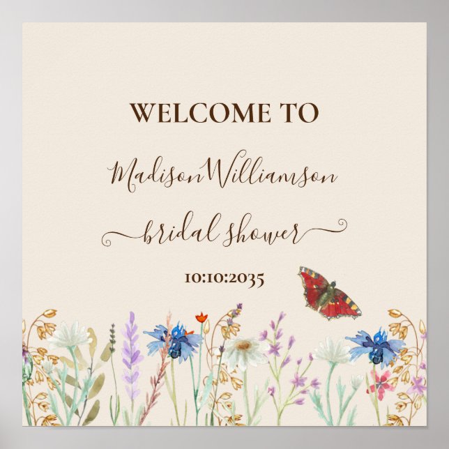 Wildflower Butterfly Bridal Shower Welcome  Poster (Front)