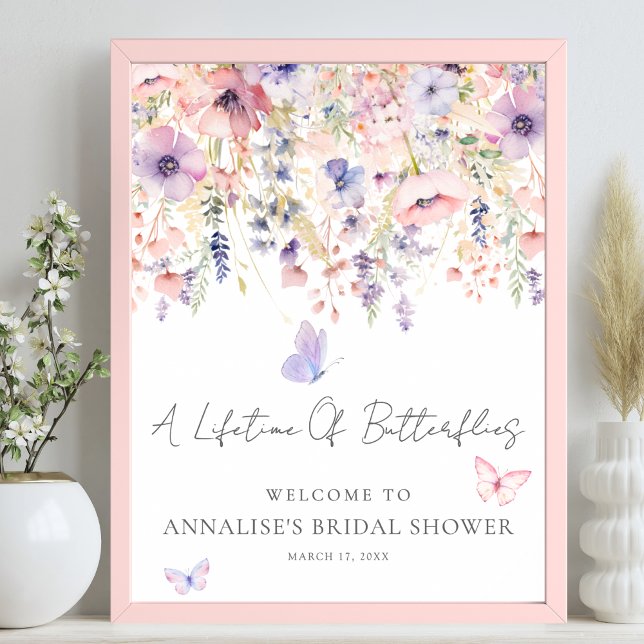 Wildflower Butterfly Bridal Shower Welcome Sign (Wildflower Butterfly Bridal Shower Welcome Sign)